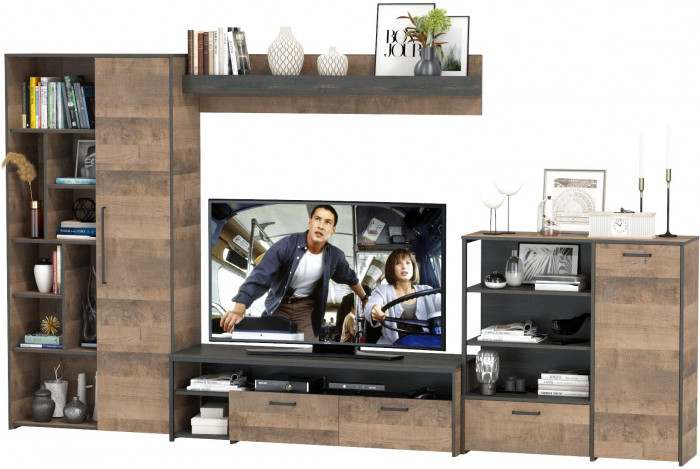 Трувор Гостиная 047, цвет дуб гранж песочный/интра, ШхГхВ 351,8х45,4х194,2 см., универсальная сборка