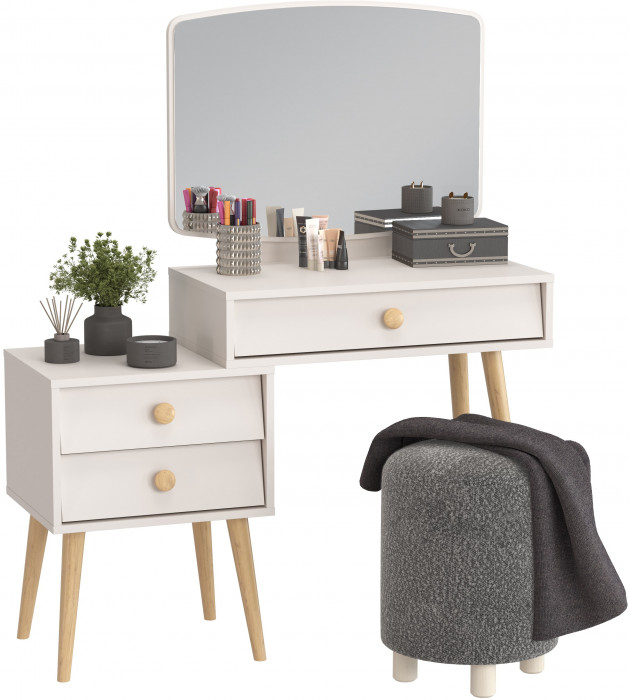 Афина Спальня 4-25901М1к.с. Трюмо + Банкетка 6-5137ТКШтем.серый Марта, цвет кашемир серый/ткань тёмно-серая, ШхГхВ 105х38,6х129 + 36х36х46 см, ун. сб.