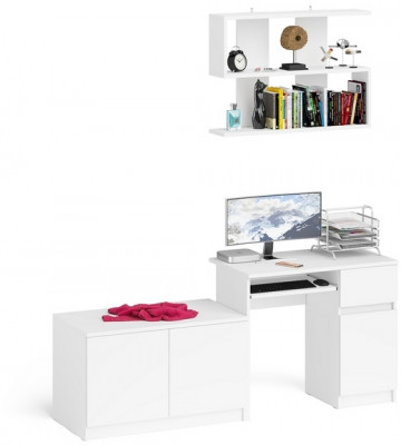 Мори Стол компьютерный МС-1 правый + Тумба МА900.1 + Полка 900, цвет белый, ШхГхВ 180,4х50,4х209,6 см., НЕ универсальная сборка