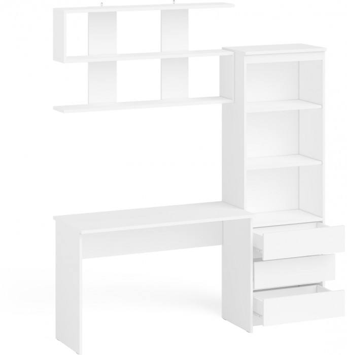 Мори Стол письменный МСП1200.1 + Стеллаж МСТ600.3 + Полка 1200, цвет белый, ШхГхВ 180,8х50х209,6 см., универсальная сборка