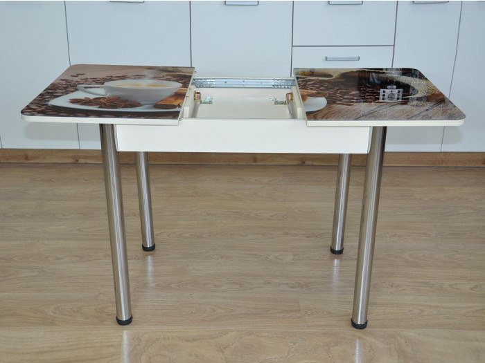 Нью йорк фотопечать стол обеденный раздвижной / чашка кофе/дуб молочный/хром