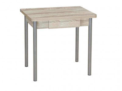 Эко 80х60 стол обеденный раскладной с ящиком / Дуб сонома/металлик