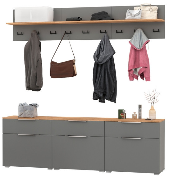 Октава Прихожая 04, серый графит/дуб крафт золотой/фасады МДФ серый графит