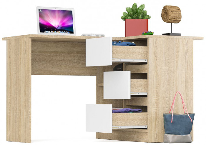 Мори Стол компьютерный МС-16 правый, цвет дуб сонома/белый, ШхГхВ 124,4х84,9х76,6 см., выдвижные ящики справа, НЕ универсальная сборка