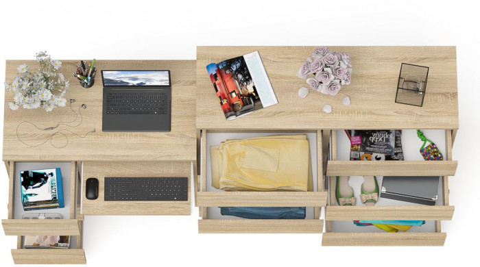 Мори Стол компьютерный МС-6 левый + Комод МК1200.8, цвет дуб сонома, ШхГхВ 210,4х50х94 см., выдвижные ящики слева, НЕ универсальная сборка