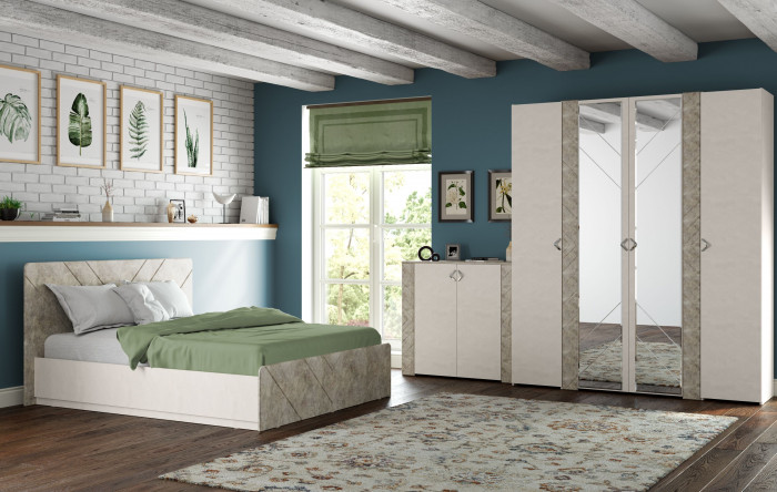 Амели Кровать 11.31 + подъёмный ортопед, цвет шёлковый камень/бетон чикаго беж, ШхГхВ 181,4х205,2х104,3 см., сп. м. 1600х2000 мм., б/м