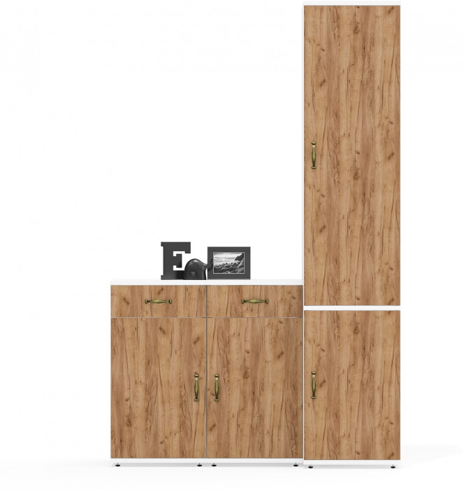 Лидер-8 Пенал МД 21Б + Тумба МД 3.15 + Тумба МД 3.15, белый шагрень/крафт золото