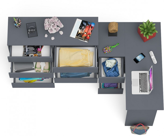 Мори Стол компьютерный МС-16 левый + Комод МК1200.8, цвет графит, ШхГхВ 244,8х84,9х94 см., выдвижные ящики слева, НЕ универсальная сборка