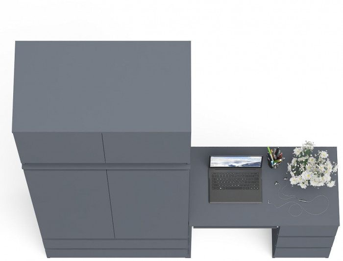 Мори Стол компьютерный МС-6 правый + Шкаф МШ900.1 + Антресоль МА900.1, цвет графит, ШхГхВ 180,4х50,4х234,2 см., выдвижные ящики справа, НЕ универ. сб.