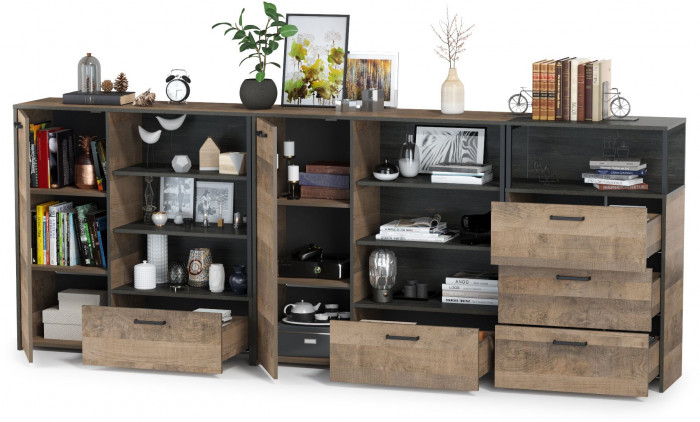 Трувор 13.307.01 Комод + 13.307.02 Комод с ящиками + 13.307.01 Комод, дуб гранж песочный/интра