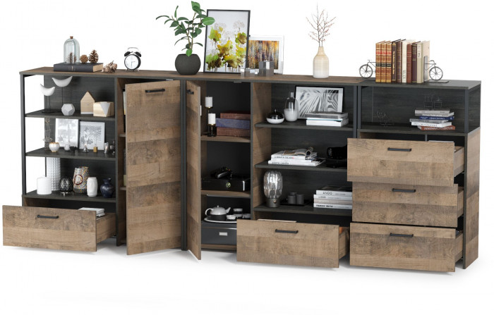 Трувор 13.307.01 Комод + 13.307.02 Комод с ящиками + 13.307.01 Комод, дуб гранж песочный/интра