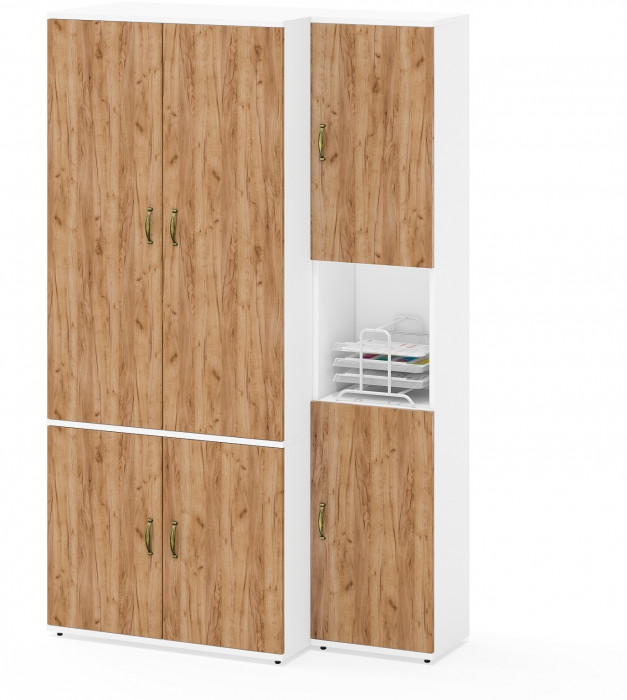 Лидер-8 Модуль Пенал + Шкаф МД 19Б, белый шагрень/крафт золото