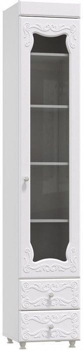 Шкаф-пенал 1дв. (гл.410) со стеклом и ящиками Италия ИТ-31 белое дерево