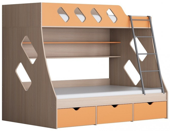 Дельта-20.01 Детская двухъярусная кровать с лестницей (Орех, Белый)