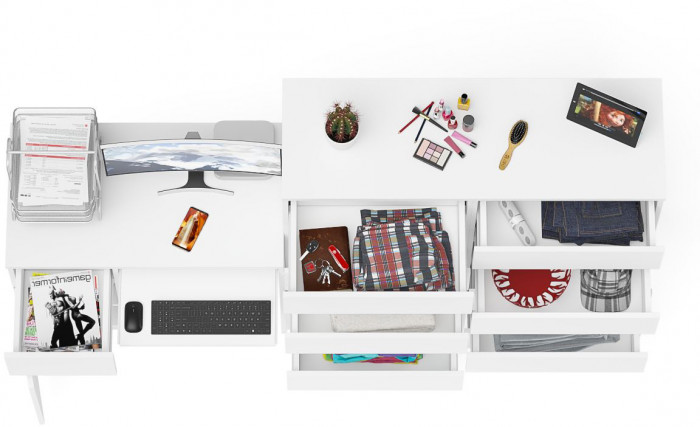 Мори Стол компьютерный МС-1 левый + Комод МК1200.10, цвет белый, ШхГхВ 210,4х50х115 см., выдвижной ящик слева, НЕ универсальная сборка