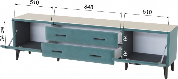Тумба ТВ интерьерная 2,0 Пай бирюза/мдф клен кремовый