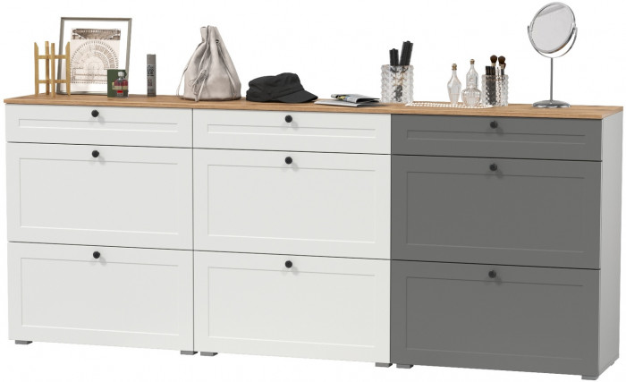 Остин 16.121 Тумба для обуви + 16.121 Тумба для обуви + 16.121 Тумба для обуви, цвет белый шагрень/дуб крафт золотой, ШхГхВ 240х41,6х99,3 см.