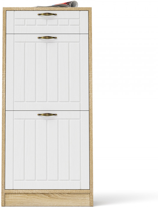 Прихожая П-6 Тумба для обуви 2 секции, цвет дуб сонома/фасады МДФ белое дерево фрезеровка прованс, ШхГхВ 50х35х108,3 см.