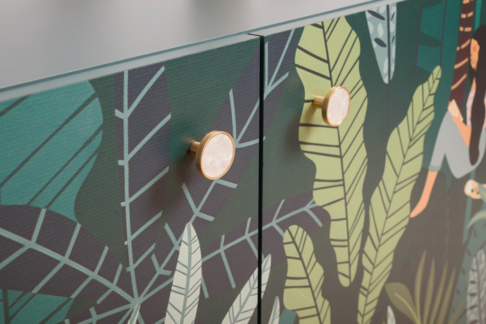 Либера Комод-тумба 16.230.01, цвет пасифай/белый, ШхГхВ 115,3х42,6х92,3 см., фасады с рисунком Тропический лес, две дверки