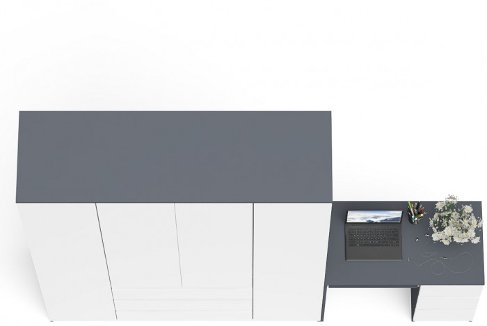 Мори компьютерный стол МС-6 правый + Шкаф МШ1600.1, графит/белый