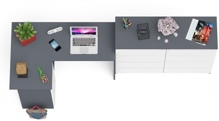 Мори Стол компьютерный МС-16 левый + Комод МК1200.8, цвет графит/белый, ШхГхВ 244,8х84,9х94 см., выдвижные ящики слева, НЕ универсальная сборка