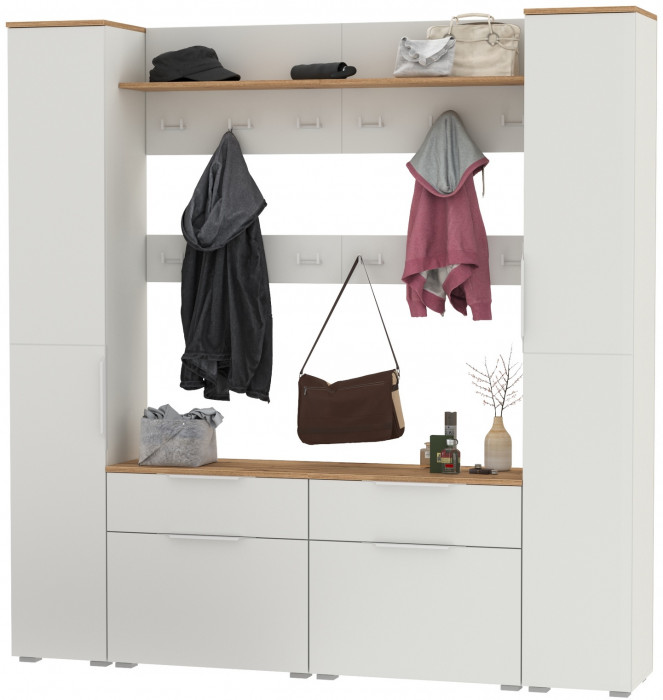 Октава Прихожая 35, белый шагрень/дуб крафт золотой/фасады МДФ белый шагрень