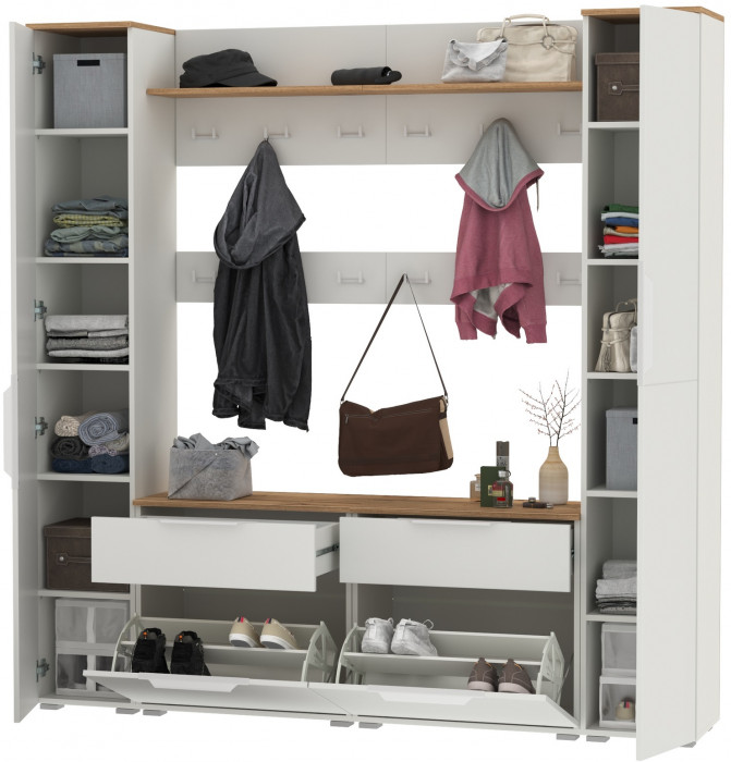 Октава Прихожая 35, белый шагрень/дуб крафт золотой/фасады МДФ белый шагрень