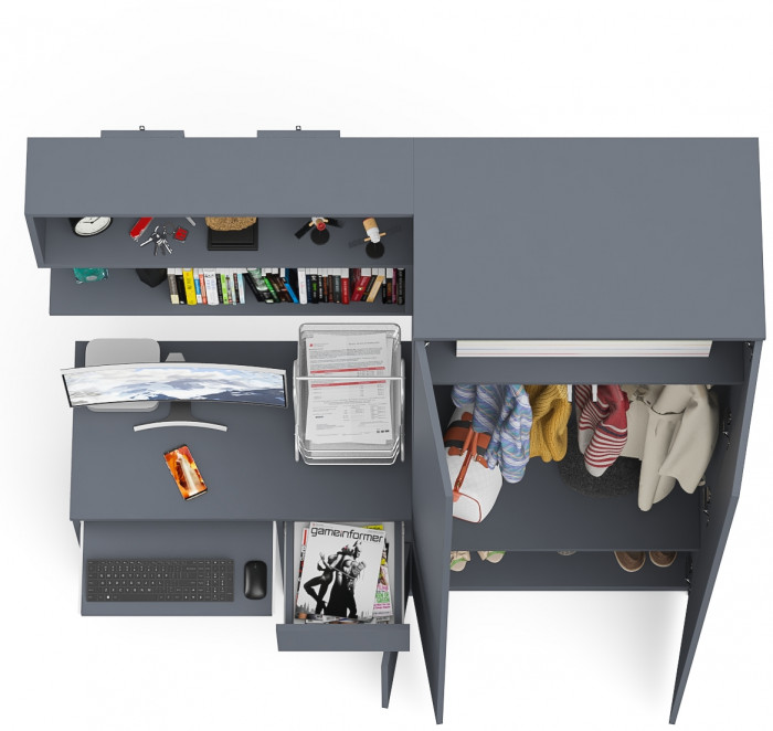 Мори компьютерный стол МС-1 правый + Шкаф МШ800.1 + Полка 900, графит