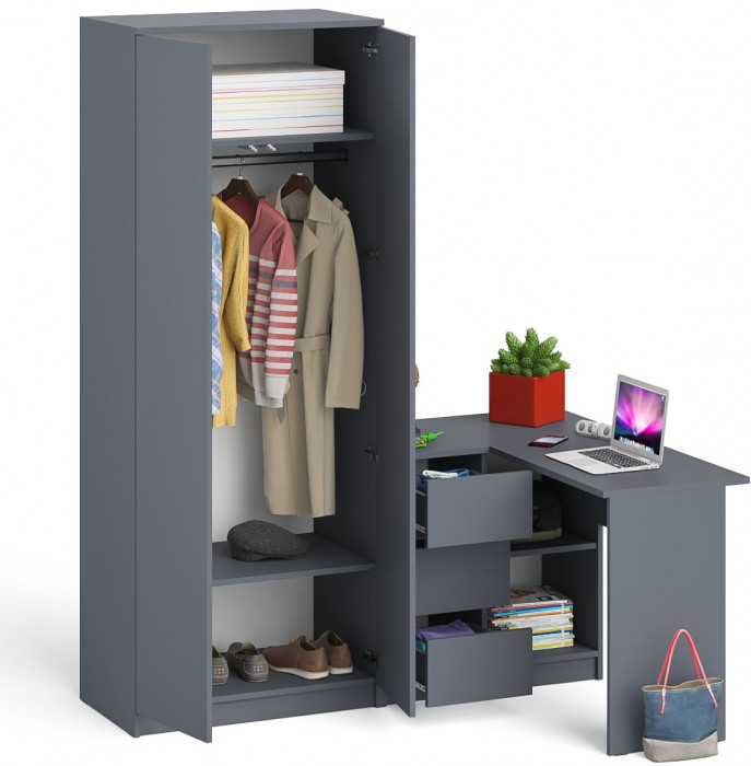 Мори компьютерный стол МС-16 левый + Шкаф МШ800.1, графит
