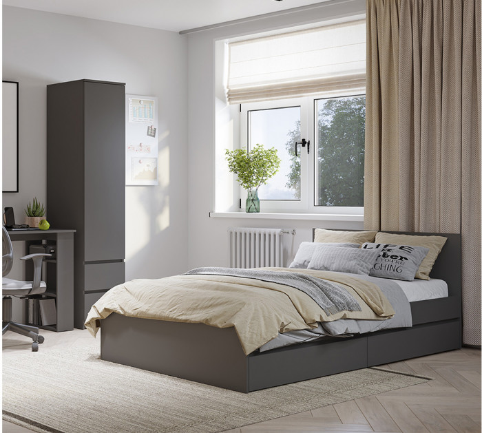 Кровать с настилом ЛДСП и ящиками Симпл КР-12 140х200, Графит