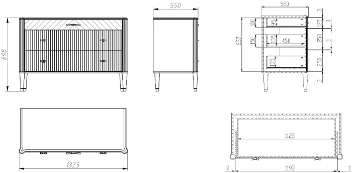 Комод с тремя ящиками "Тиволи" - Латте (лак)