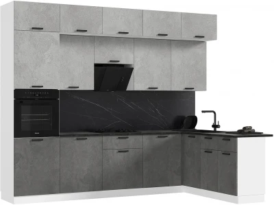 ЛДСП Кухня Рио NEW 3,0х1,8м Компановка №2 бетон светлый/бетон темный (кастилло)