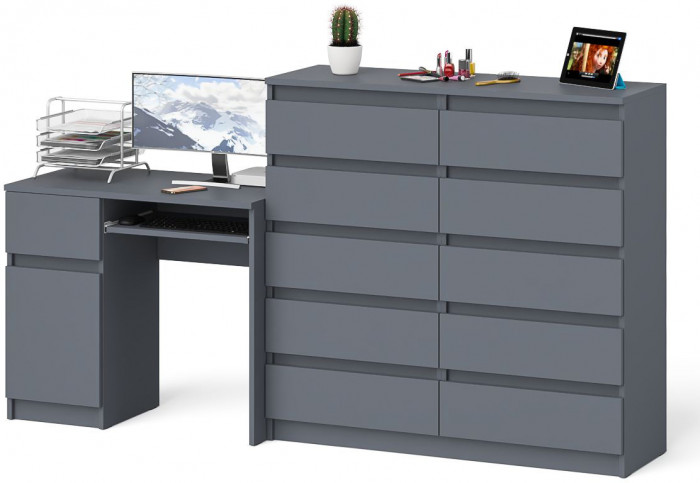 Мори Стол компьютерный МС-1 левый + Комод МК1200.10, цвет графит, ШхГхВ 210,4х50х115 см., выдвижной ящик слева, НЕ универсальная сборка