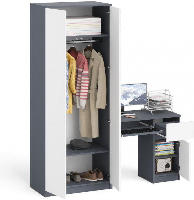 Мори Стол компьютерный МС-1 правый + Шкаф МШ800.1, цвет графит/белый, ШхГхВ 170,4х50,4х209,6 см., выдвижной ящик справа, НЕ универсальная сборка