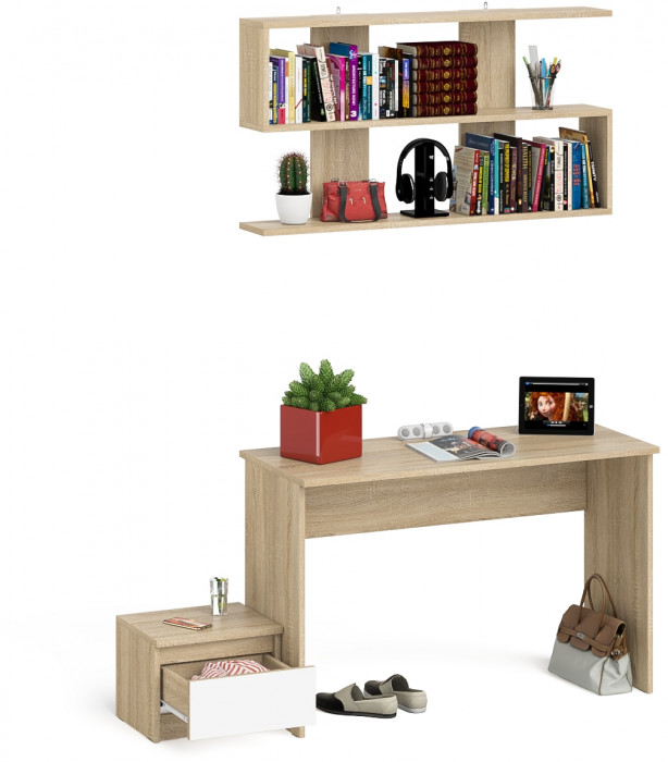 Мори Стол письменный МСП1200.1 + Тумба ТМП400.1 + Полка 1200, цвет дуб сонома/белый, ШхГхВ 160,8х50х209,6 см., универсальная сборка