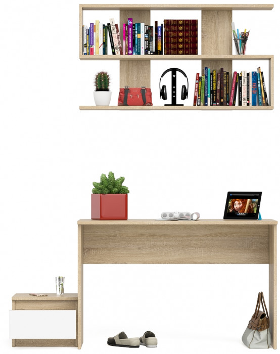 Мори Стол письменный МСП1200.1 + Тумба ТМП400.1 + Полка 1200, цвет дуб сонома/белый, ШхГхВ 160,8х50х209,6 см., универсальная сборка