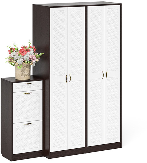 Прихожая П-6 Компоновка № 13, цвет венге/фасады МДФ белое дерево фрезеровка ромб, ШхГхВ 170х50х210 см., универсальная сборка