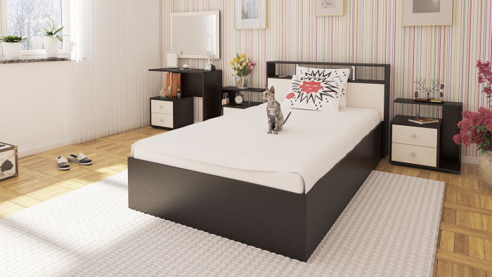 Камелия Кровать 1200 + две тумбы, цвет венге/дуб лоредо, ШхГхВ 236х217х78,2 см., сп.м. 1200х2000 мм., без матраса, основание есть