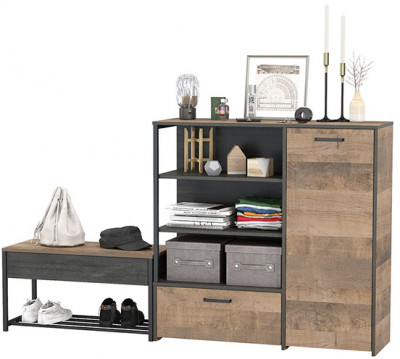 Трувор 13.241.03 Тумба для обуви + 13.307.01 Комод, цвет дуб гранж песочный/интра, ШхГхВ 189х36,9х106,9 см., универсальная сборка