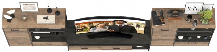 Трувор Гостиная 050, цвет дуб гранж песочный/интра, ШхГхВ 367,8х45,4х106,9 см., универсальная сборка