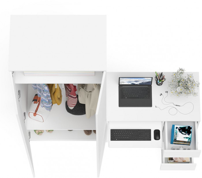 Мори компьютерный стол МС-6 правый + Шкаф МШ800.1, белый