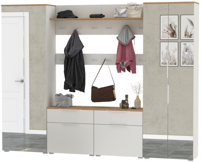 Октава Прихожая 36, белый шагрень/дуб крафт золотой/фасады МДФ белый шагрень