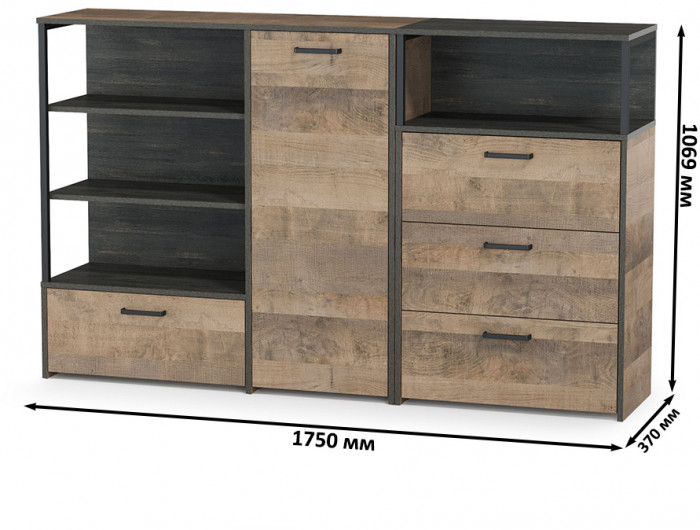 Трувор 13.307.01 Комод + 13.307.02 Комод с ящиками, дуб гранж песочный/интра