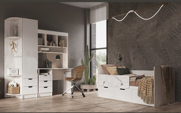 Модульная детская Юниор-4, композиция 1 (Шарли белый, Крафт белый)