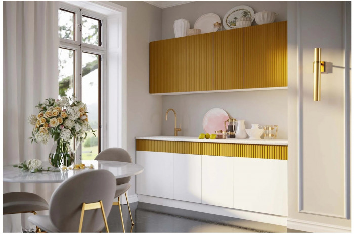 Кухня МДФ Оливия 2000 (Шарли Пинк/Шарли Мокко, Белый)