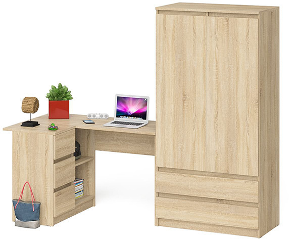 Мори Стол компьютерный МС-16 левый + Шкаф МШ900.1, цвет дуб сонома, ШхГхВ 214,8х84,9х179,6 см., выдвижные ящики слева, НЕ универсальная сборка