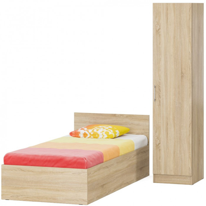 Кровать с ящиками 0900 + Пенал Стандарт, цвет дуб сонома, ШхГхВ 93,5х203,5х70 + 45х52х200 см., сп.м. 900х2000 мм., без матраса, основание есть