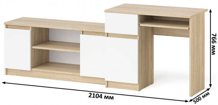 Мори Стол компьютерный МС-1 левый + Тумба МТВ1200.1, цвет дуб сонома/белый, ШхГхВ 210,4х50х76,6 см., выдвижной ящик слева, НЕ универсальная сборка