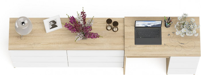 Мори Стол компьютерный МС-6 правый + Комод МК1380.6, цвет дуб сонома/белый, ШхГхВ 228х50х76,6 см., выдвижные ящики справа, НЕ универсальная сборка