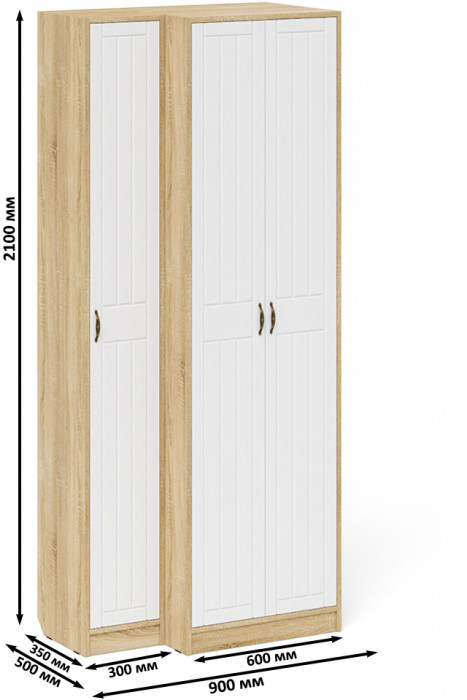 Прихожая П-6 Шкаф + Пенал, дуб сонома/фасады МДФ белое дерево фрезеровка прованс